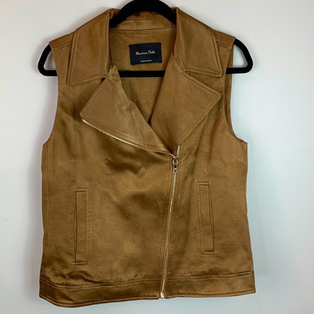 Massimo Dutti Bronze Moto Vest NWOT - Picture 7 of 11